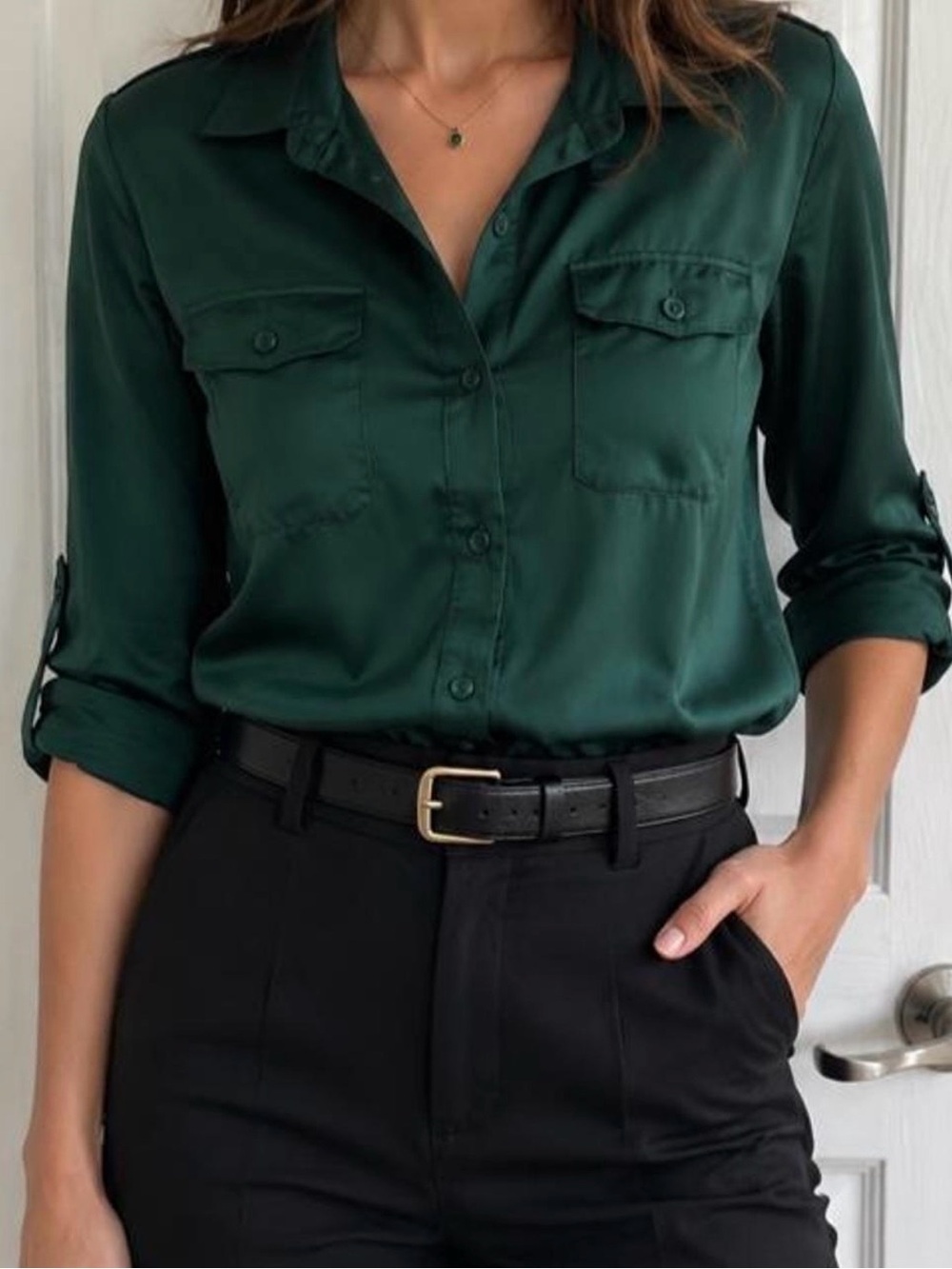 Fashion Nova Emerald Green Button-Down Shirt